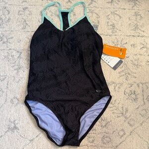 Champion Black One-Piece Swimsuit with Mint Trim